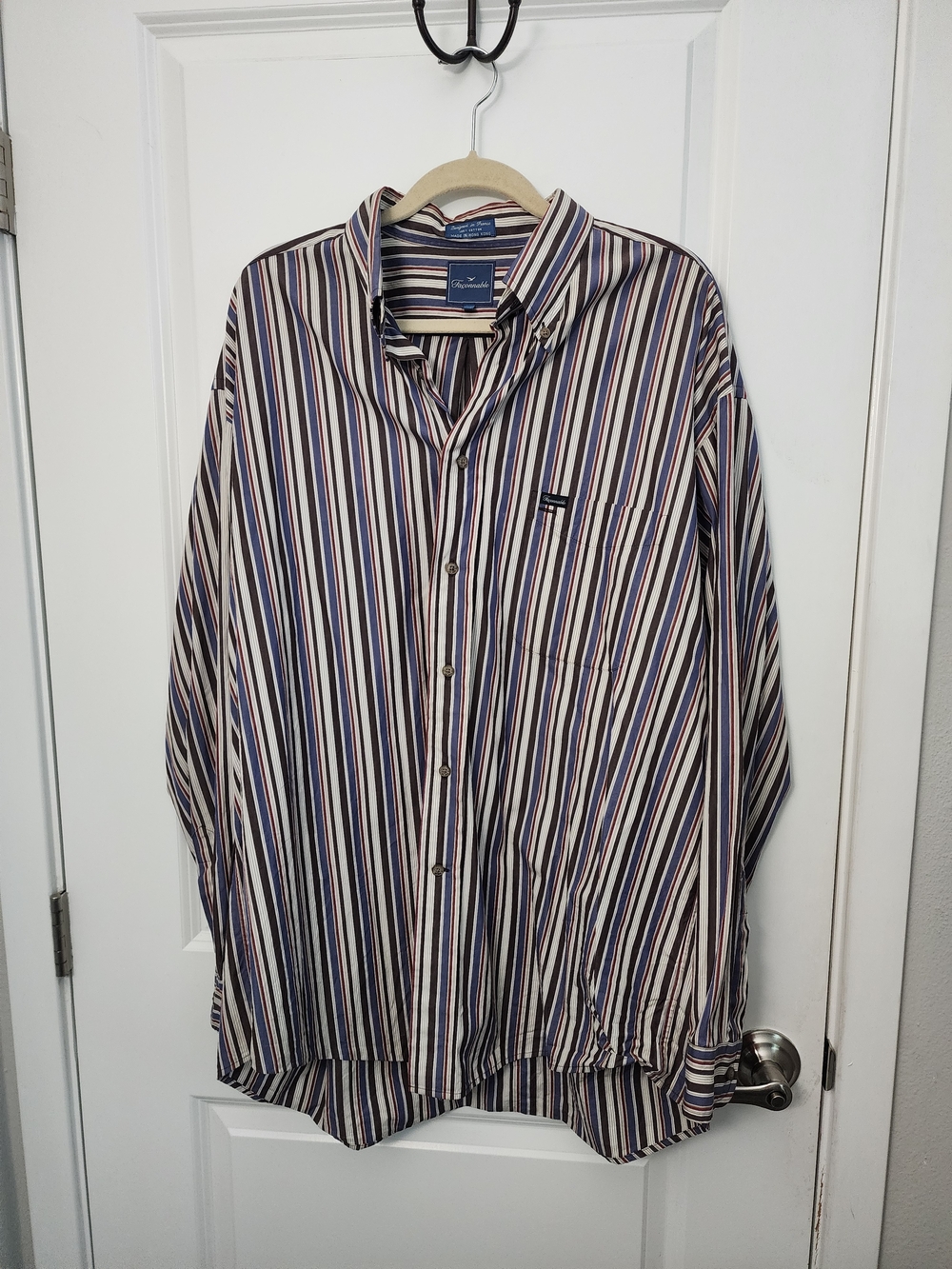 Faconnable Men's Striped Button-Down Shirt - Navy, Brown & Cream